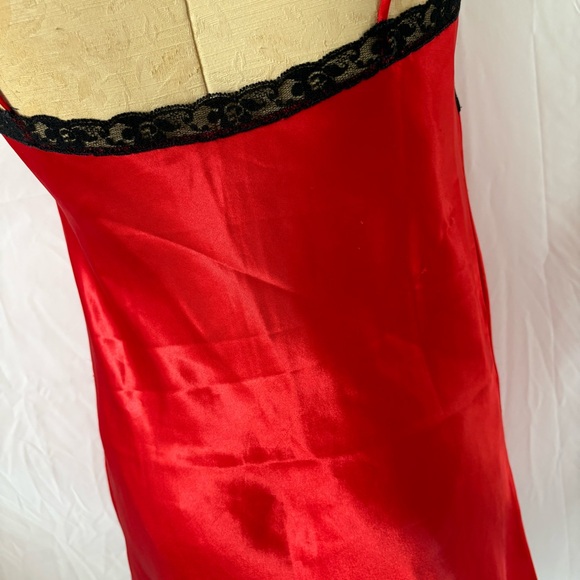 Vintage red black satin lace slip dress nightie lingerie medium large - Picture 5 of 8